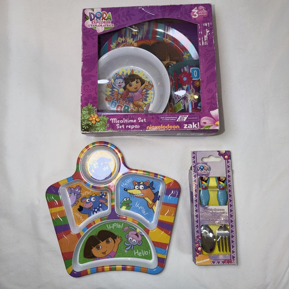 Dora The Explorer Nickelodeon Melamine Dishes Plates Bowls Cup Spoon‎ Fork Zak